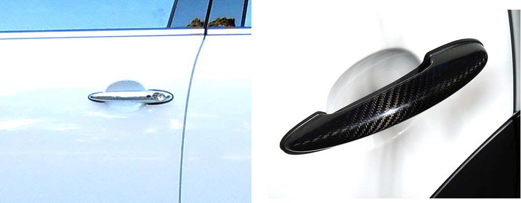 Installed carbon fiber door handle covers on MINI Cooper